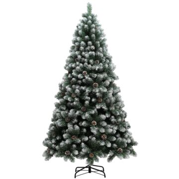 Homcom 7ft Artificial Pine Christmas Tree With 1152 Branch Tips And Steel Base, Realistic Hinged Tree With Pinecones, Holiday Décor For Home Office, Green