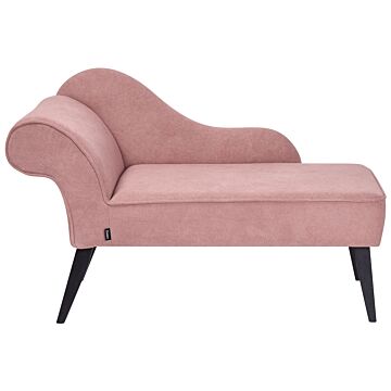 Chaise Lounge Pink Polyester Fabric Upholstery Black Wood Legs Left Hand Retro Design Beliani