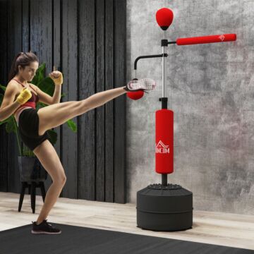 Homcom 3-in-1 Boxing Punching Bag, Freestanding With 2 Speed Bals, 360° Reflex Bar, 160-230cm Adjustable Height, Red