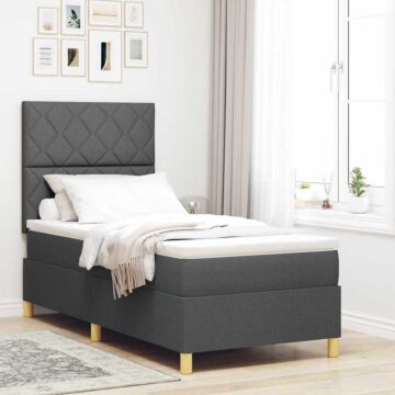 Vidaxl Box Spring Bed With Mattress & Led Dark Grey 100x200 Cm Fabric