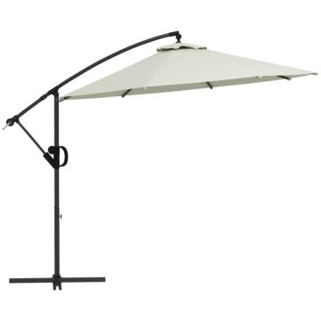 Outsunny 3(m) Cantilever Parasol With Cross Base, Banana Parasol With Crank Handle, Tilt And 8 Ribs, Round Hanging Patio Umbrella