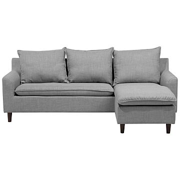 Corner Sofa Light Grey Fabric Upholstery Dark Wood Legs Left Hand Chaise Lounge 3 Seater Pillow Back Beliani