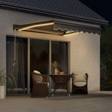 Outsunny 2.5 X 2m Electric Awning With Led Light, Aluminium Frame Retractable Awning Sun Canopies For Patio Door Window