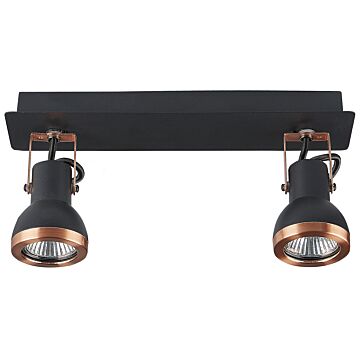 2 Light Ceiling Lamps Black And Copper Metal Swing Arm Cone Shade Spotlight Design Rectangular Rail Beliani