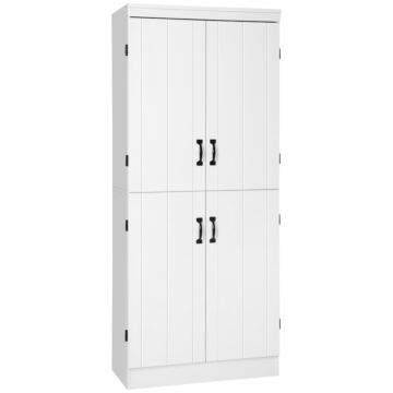 Homcom 4-door Tall Kitchen Cupboard, Freestanding 6-tier Storage Cabinet With 2 Adjustable Shelves For Living Room, Dining Room, White