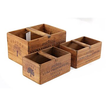 Set Of Three Olive Oil' Wooden Crates