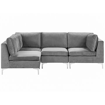 Right Hand Modular Corner Sofa Grey Velvet 4 Seater L-shaped Silver Metal Legs Glamour Style Beliani