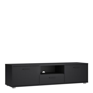 Media Tv-unit With 2 Doors + 1 Drawer 147 Cm Black