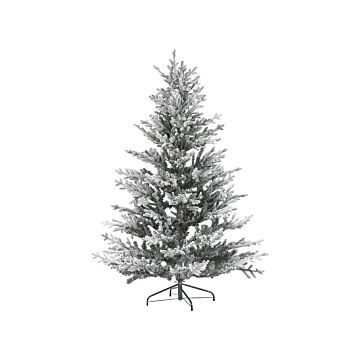 Artificial Christmas Tree White Synthetic 180 Cm Snow Frosted Flocked Hinged Branches Holiday Beliani