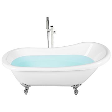 Bath White With Silver Sanitary Acrylic 170 X 76 Cm Freestanding Clawfoot Tub Traditional Retro Design Beliani
