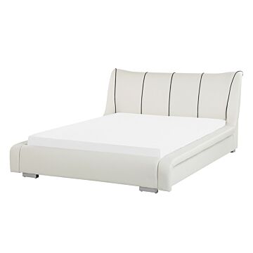 Bed Frame White Leather Eu Double Size 4ft6 Slatted Base Upholstered Headboard Modern Beliani