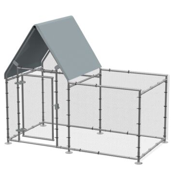 Pawhut Walk In Chicken Run, Large Galvanized Chicken Coop, Hen Poultry House Cage, Rabbit Hutch Metal Enclosure, 200 X 105 X 172cm