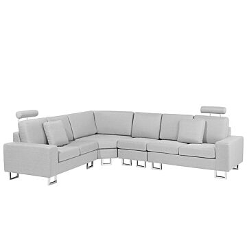 Corner Sofa Light Grey Fabric Upholstery Right Hand Orientation With Adjustable Headrests Beliani