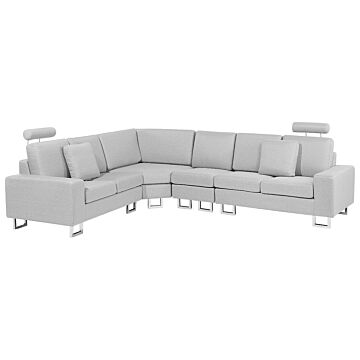 Corner Sofa Light Grey Fabric Upholstery Right Hand Orientation With Adjustable Headrests Beliani