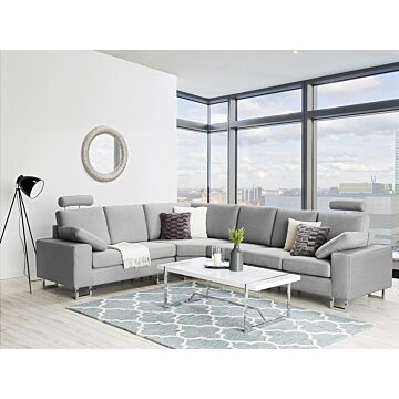 Corner Sofa Light Grey Fabric Upholstery Right Hand Orientation With Adjustable Headrests Beliani