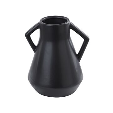 Flower Vase Black Dolomite Ceramic 30 Cm Decorative Table Accessory Minimalist Beliani