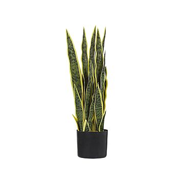 Artificial Potted Snake Plant Green And Black Synthetic Material 63 Cm Decorative Indoor Accessory Beliani