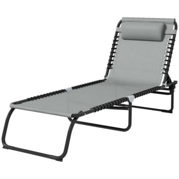 Outsunny Folding Sun Lounger Beach Chaise Chair Garden Cot Camping Recliner With 4 Position Adjustable Light Grey