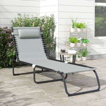 Outsunny Folding Sun Lounger Beach Chaise Chair Garden Cot Camping Recliner With 4 Position Adjustable Light Grey