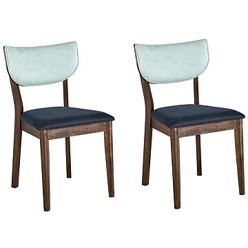 Set Of 2 Dining Chairs Dark Rubberwood Blue Fabric Armless Retro Traditional Style Beliani