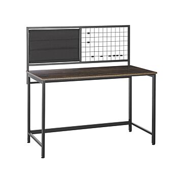 Desk Black With Dark Wood Particle Board Metal 60 X 118 Cm Home Office Memo Board Beliani
