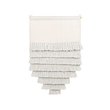 Wall Hanging Off-white Cotton Handwoven With Tassels Wall Décor Hanging Decoration Boho Style Living Room Bedroom Beliani