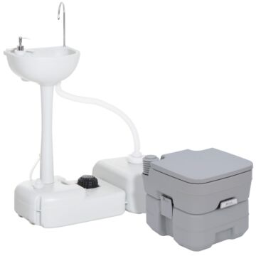 Outsunny Portable Toilet And Camping Sink Set With Fresh And Waste Tank, Wastewater Recycled Set For Outdoor Events