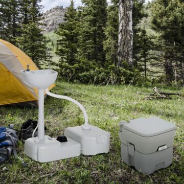 Outsunny Portable Toilet And Camping Sink Set With Fresh And Waste Tank, Wastewater Recycled Set For Outdoor Events