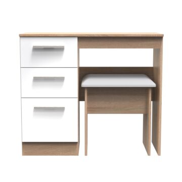 Contrast 3 Drawer Vanity & Stool Set In White & Bardolino Oak