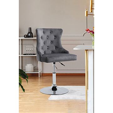 Velvet Button Tufted Upholstered Adjustable Bar Stool With Chrome Base