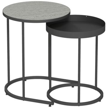 Homcom Round Nesting Side Table Set Of 2 - Grey