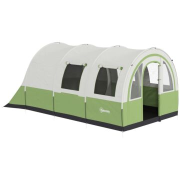 Outsunny 3000mm Waterproof Camping Tent, 5-6 Man Family Tent With Living And Bedroom, Carry Bag Included, Cream And Green