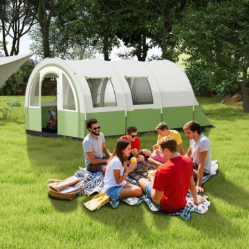 Outsunny 3000mm Waterproof Camping Tent, 5-6 Man Family Tent With Living And Bedroom, Carry Bag Included, Cream And Green