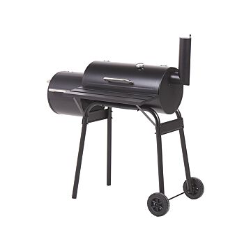 Charcoal Bbq Grill Black Steel With Lid Wheeled Cooking Grate Shelf Offset Smoker Beliani