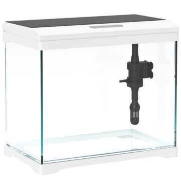 Pawhut 27l Glass Fish Tank With Filter System, Led Light, Water Pump, For Betta, Goldfish, Shrimps, White