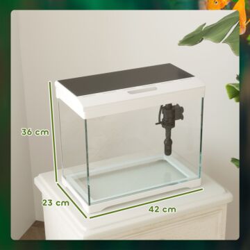 Pawhut 27l Glass Fish Tank With Filter System, Led Light, Water Pump, For Betta, Goldfish, Shrimps, White