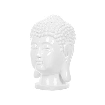 Decorative Figurine White Ceramic Buddha Head Statuette Ornament Glamour Style Decor Accessories Beliani