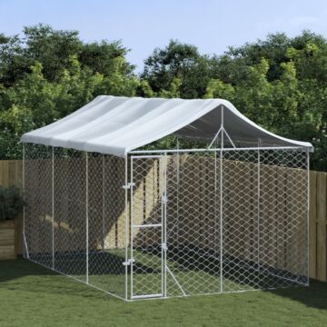 Vidaxl Outdoor Dog Kennel With Roof Silver 3x4.5x2.5 M Galvanised Steel