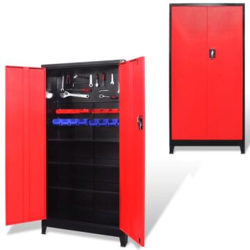 Vidaxl Tool Cabinet With 2 Doors Steel 90x40x180 Cm Black And Red