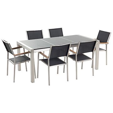 Garden Dining Set Black With Grey Granite Table Top 6 Seats 180 X 90 Cm Beliani