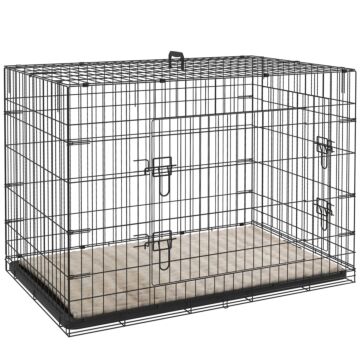 Pawhut Dog Crate With 2 Doors With Tray, Soft Cushion, Foldable Metal Dog Cage For Extra And Large Dogs, 105 X 70 X 75, Black