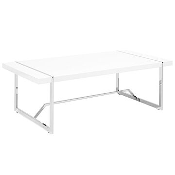 Coffee Table White 120 X 60 Cm Metal Silver Legs Rectangular High Gloss Top Modern Design Beliani