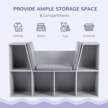 Homcom Kids Storage Cabinet, Organiser Display Shelf W/ Six Compartments For Toys, Clothes, Books - Grey