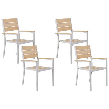 Set Of 4 Garden Chairs Light Plastic Wood White Powder Coated Aluminium Frame Patio Modern Beliani