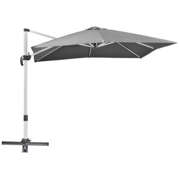 Outsunny 3 X 3(m) Cantilever Parasol, Square Garden Umbrella With Cross Base, Crank Handle, Tilt, 360° Rotation And Aluminium Frame, Grey