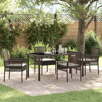Vidaxl 5 Piece Garden Dining Set With Cushions Brown Poly Rattan