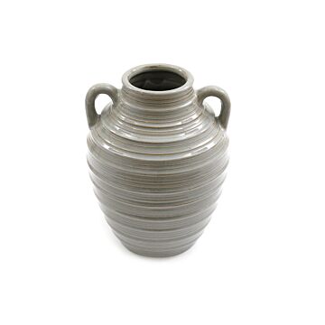 Ceramic Grey Ribbed Vase With Handles 25cm