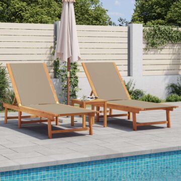 Vidaxl Sun Loungers 2 Pcs With Table Taupe Solid Wood Acacia And Textilene