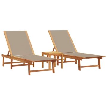 Vidaxl Sun Loungers 2 Pcs With Table Taupe Solid Wood Acacia And Textilene