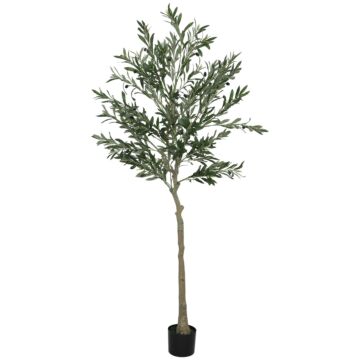 Homcom 6ft/ 180cm Decorative Artificial Plant, Silk Olive Tree With 900 Leaves And 40 Olive Fruits In Pot, Fake Plant For Home, Office, Living Room, Indoor Decor